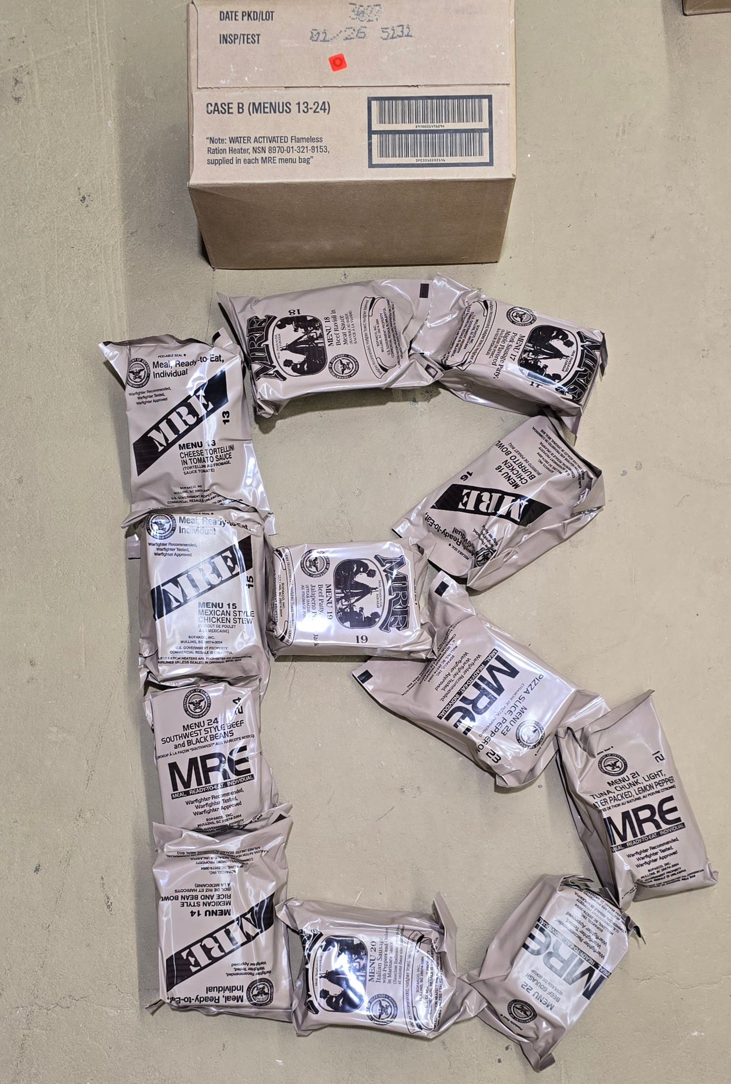 MILITARY MRE FULL CASE OF 12 MEALS