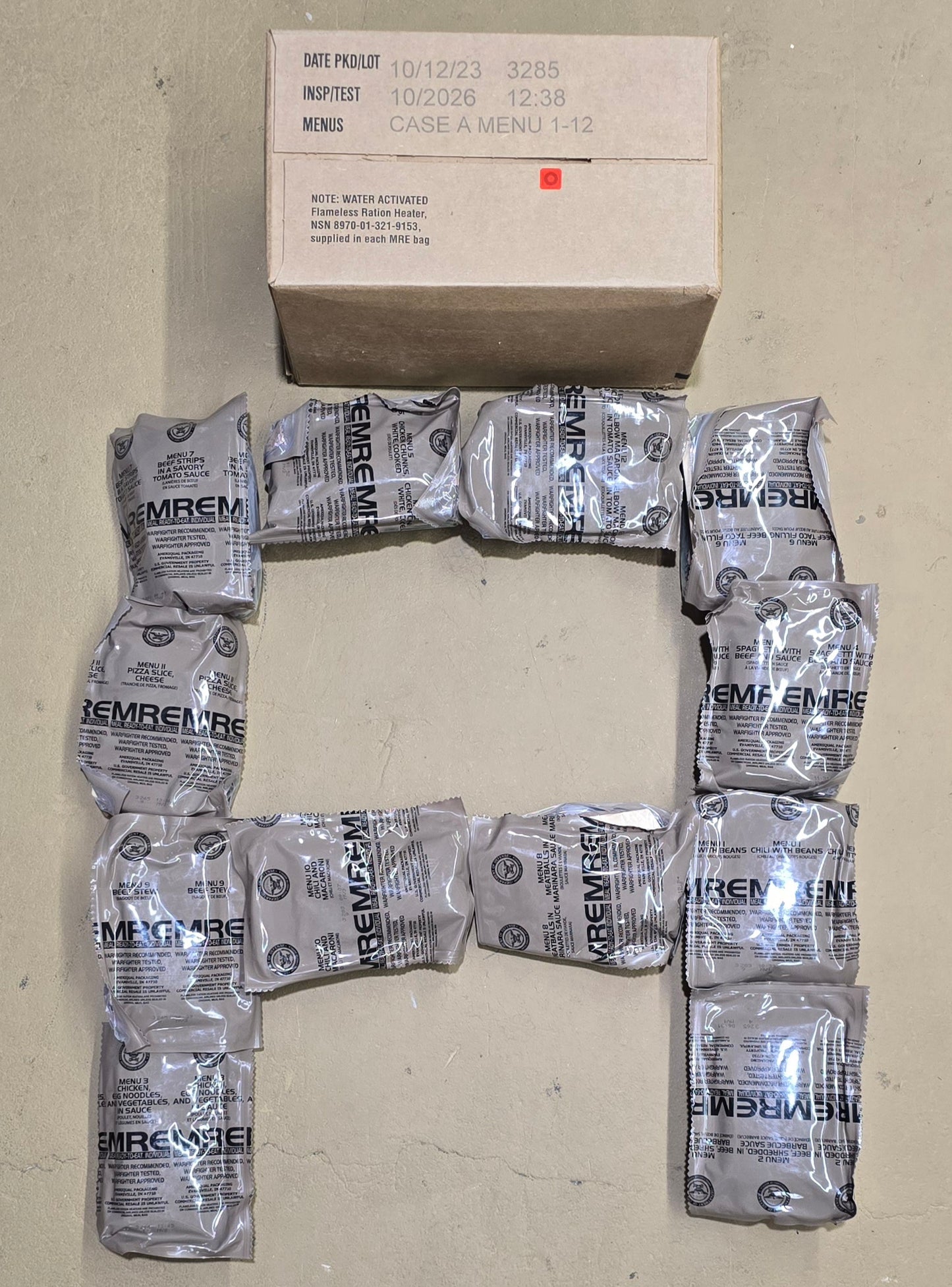 MILITARY MRE FULL CASE OF 12 MEALS