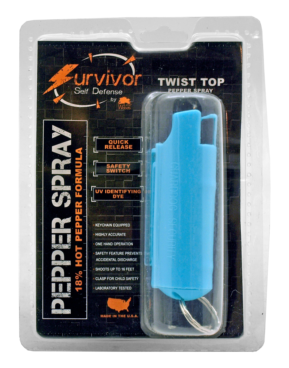 1/2 Ounce Survivor Self Defense Belt Clip Hard Case Pepper Spray Keychain - Turquoise Light Blue