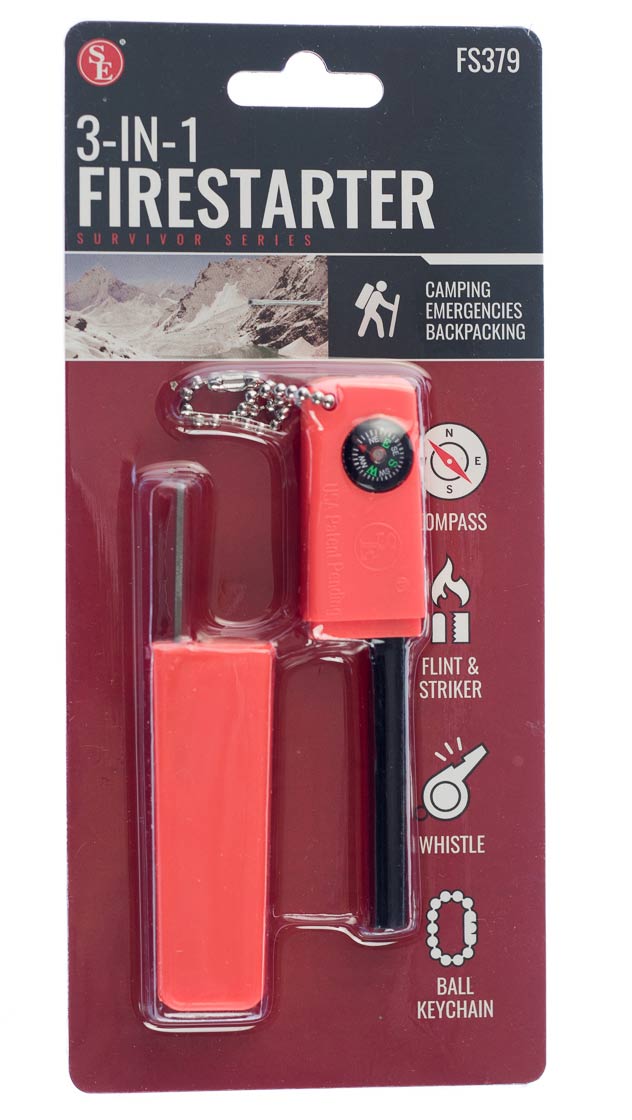 Survivor Series 3-in-1 Firestarter with Compass, Whistle, Flint, and Striker