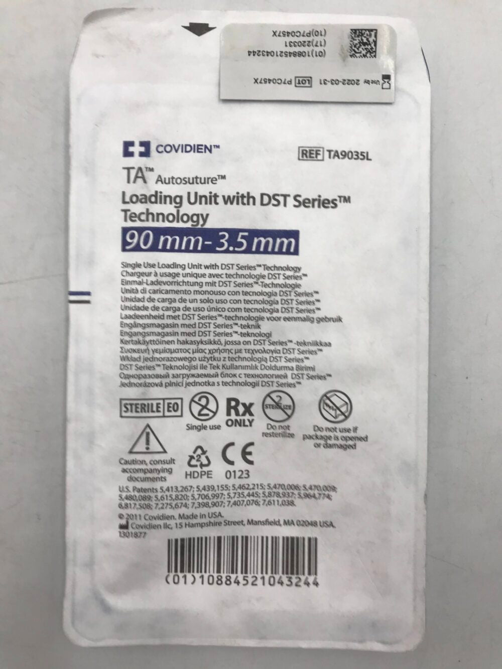 Covidien TA9035L TA Auto-suture Loading Unit with DST Series Technology 90mm-3.5mm