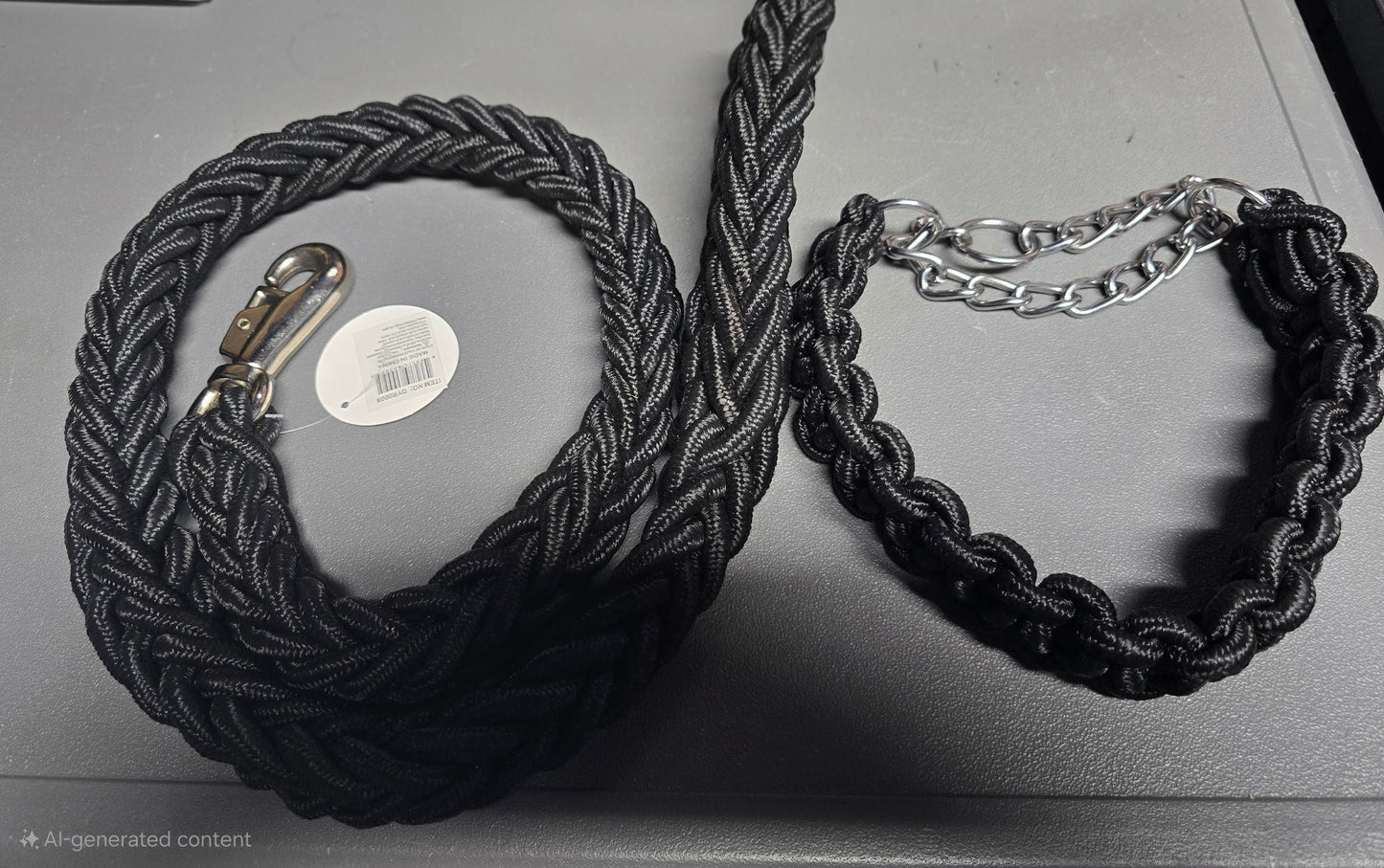 Bomei Pet Black Rope Leash with collar
