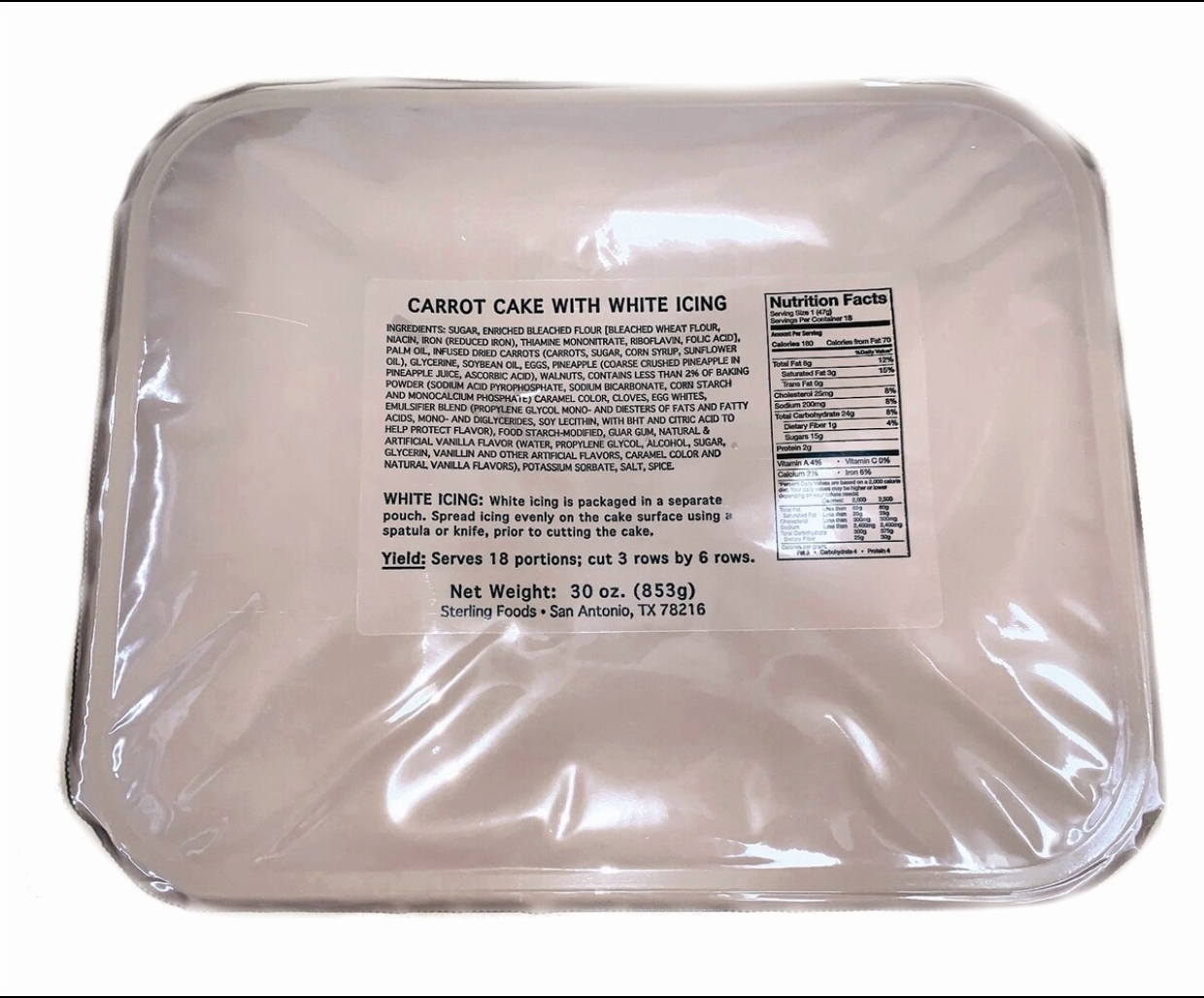 MRE PLATOON CARROT CAKE W/ WHITE ICING TRAY