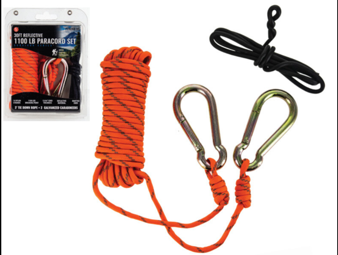 30' ORANGE REFLECTIVE 1100LB PARACORD SET