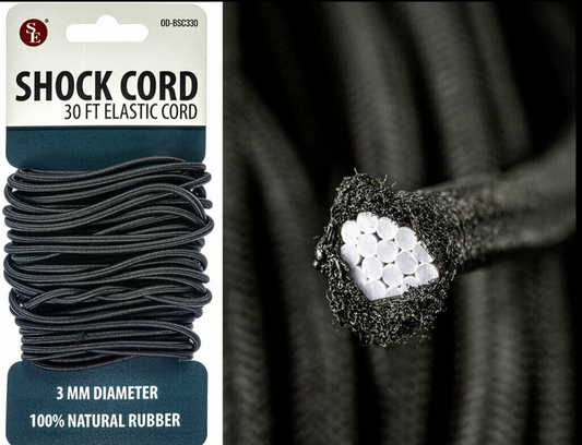 30FT 3MM BLACK SHOCK ELASTIC CORD