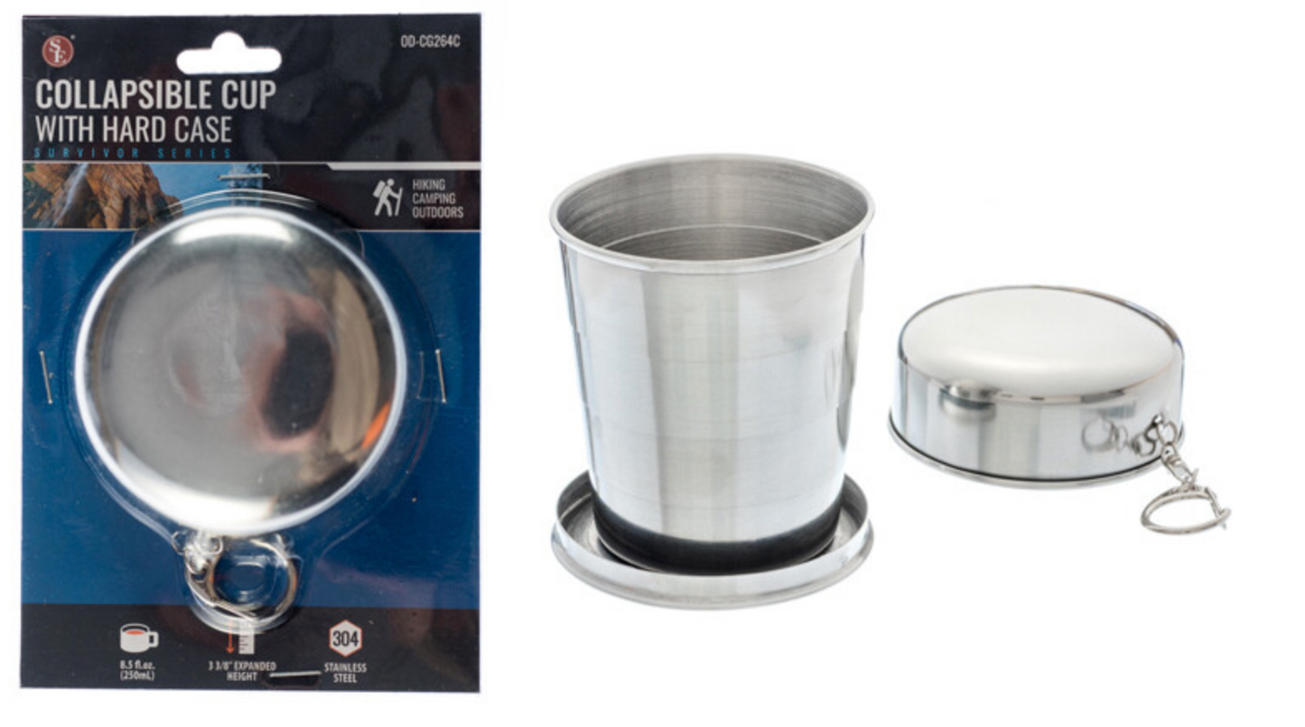 3 3/8" 8.5FL OZ COLLAPSIBLE STAINLESS CAMPING CUP