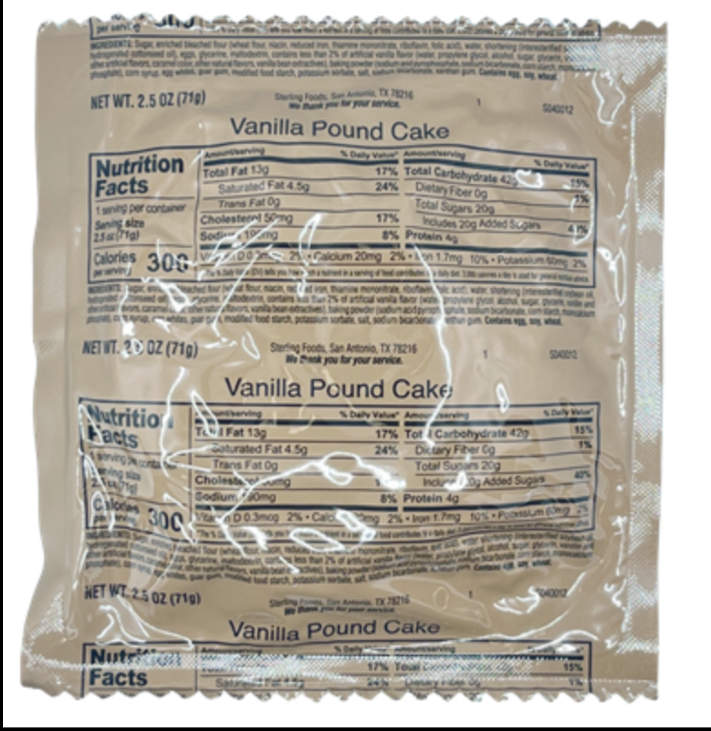 MILITARY MRE MRE'S VANILLA POUND CAKE DESSERT