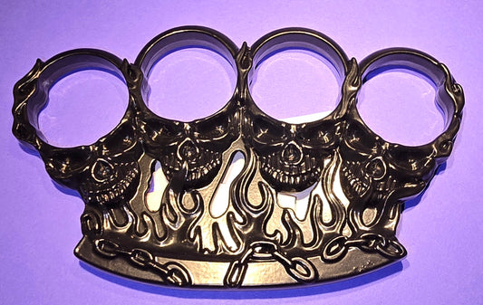 BLACK FLAME SKULL BRASS KNUCKLES