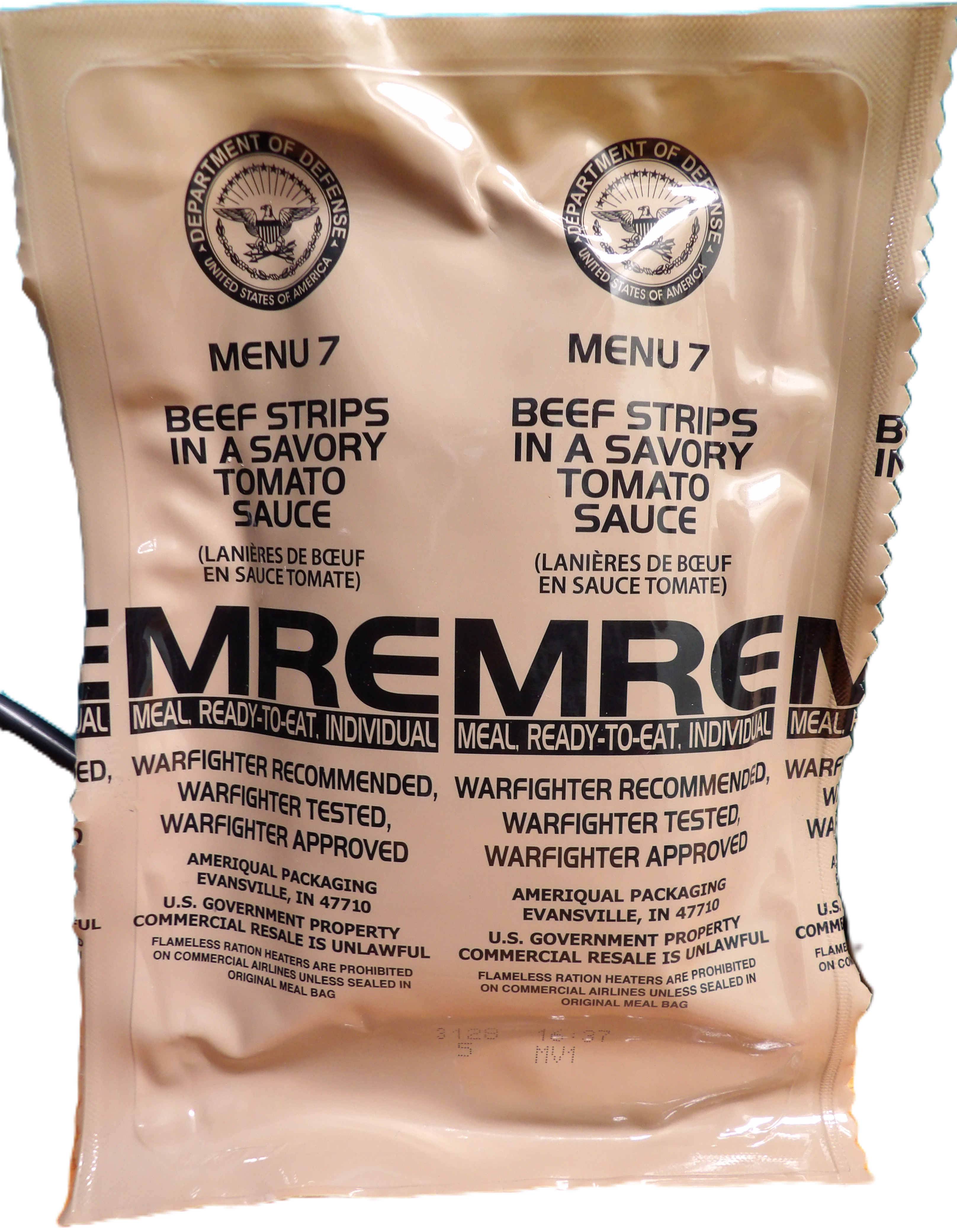 BEEF STRIPS IN A SAVORY TOMATO BASED SAUCE MRE