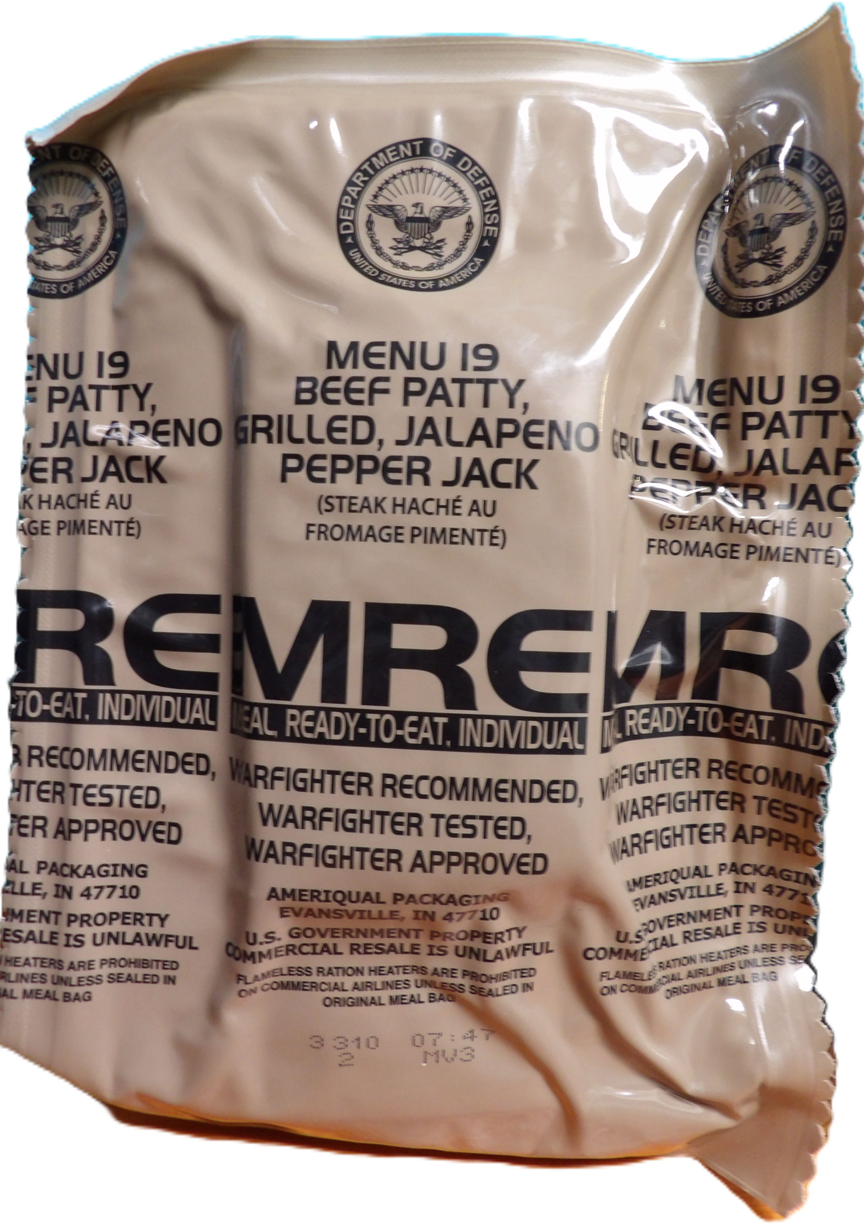 BEEF PATTY, JALAPENO PEPPER JACK MRE