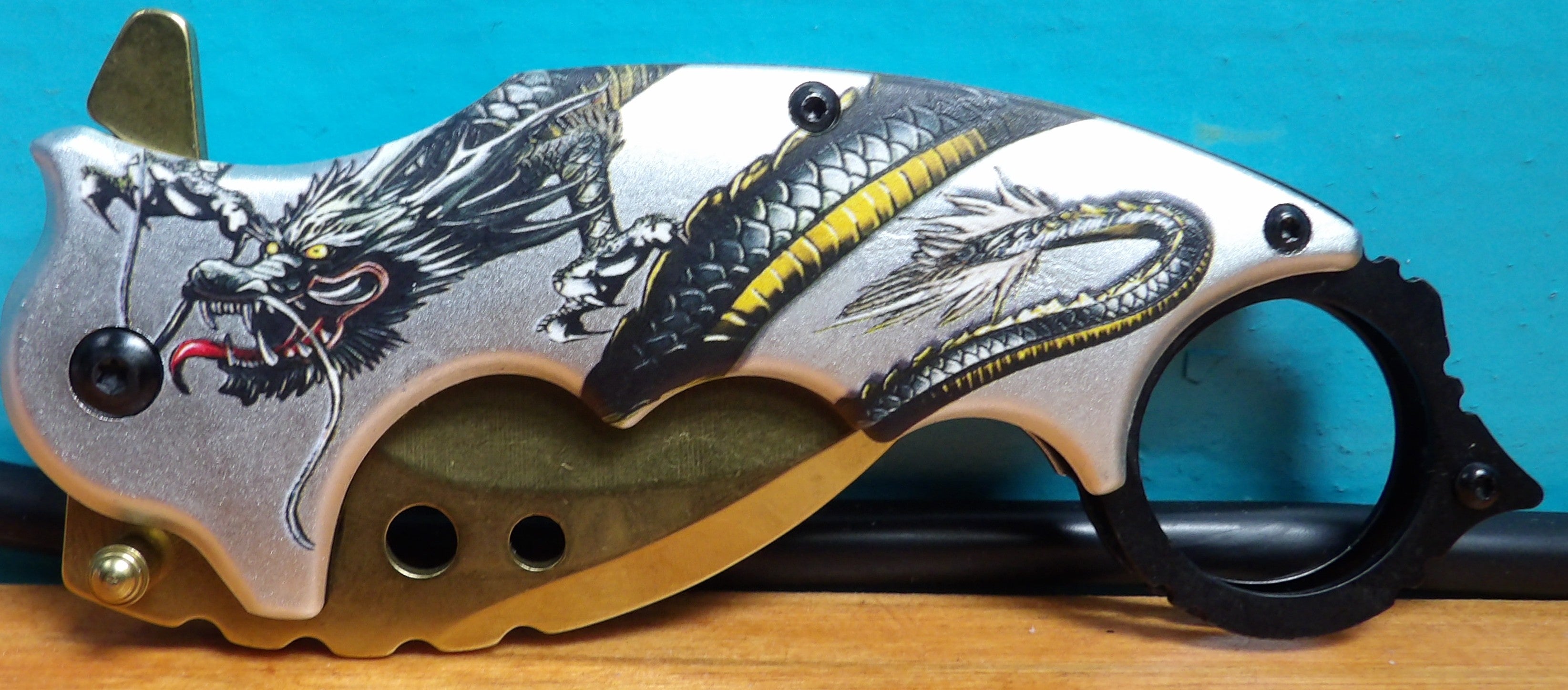 7" Assisted Open Karambit Knife Dragon Artwork Handle