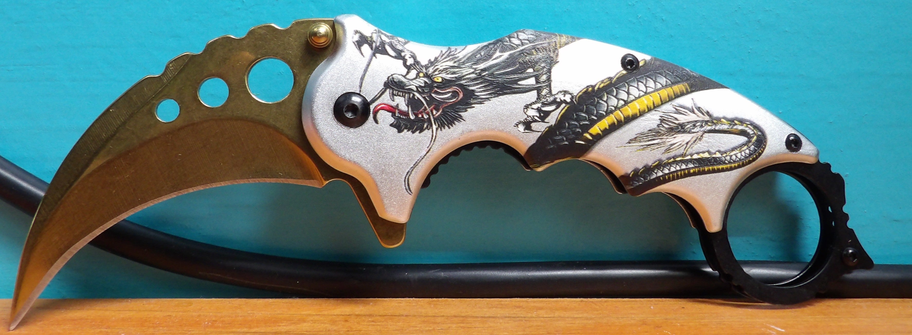 7" Assisted Open Karambit Knife Dragon Artwork Handle