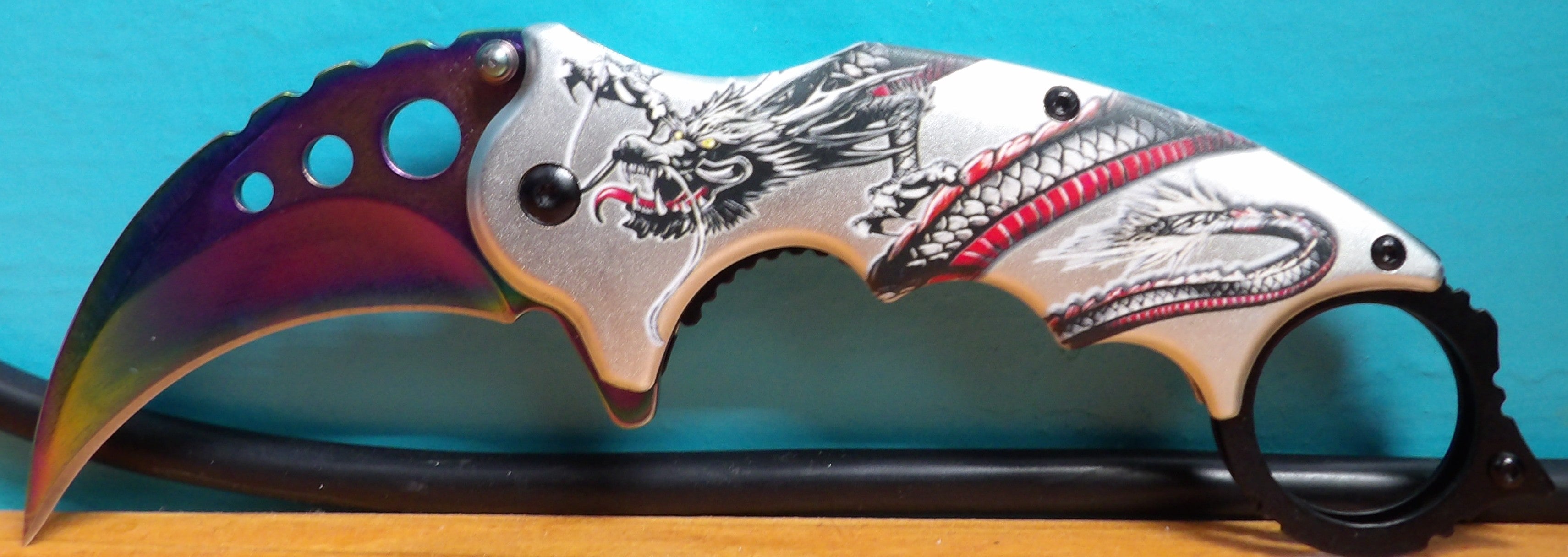 7" Assisted Open Karambit Knife Dragon Artwork Handle
