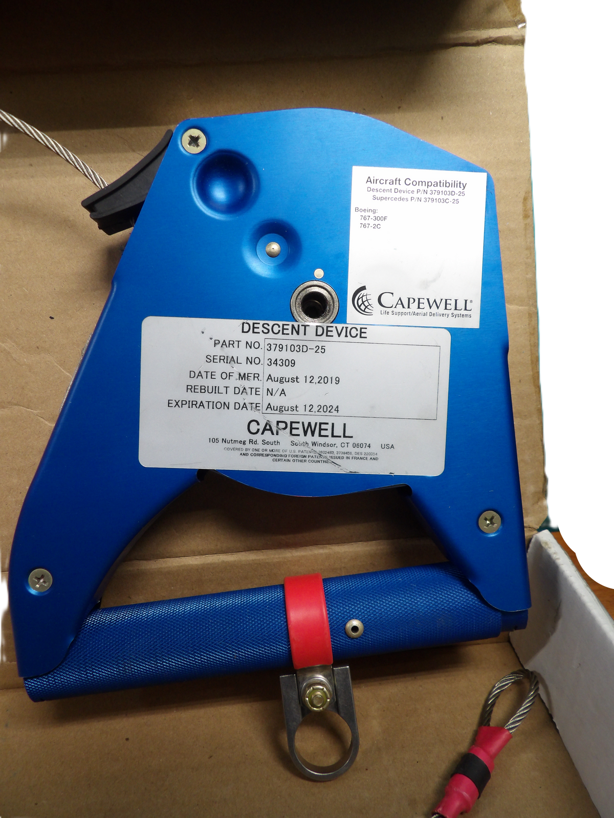 CAPEWELL EMERGENCY DECENT DEVICE 379103D-25 FOR BOEING 767-300F, 767-2C
