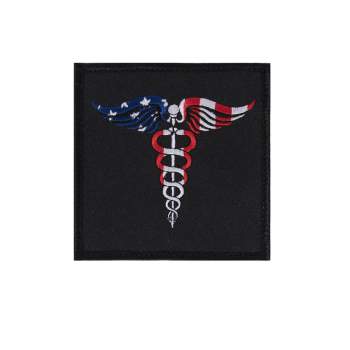 CADUCUES MEDICAL SYMBOL AMERICAN FLAG PATCH WITH HOOK BACK
