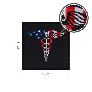 CADUCUES MEDICAL SYMBOL AMERICAN FLAG PATCH WITH HOOK BACK
