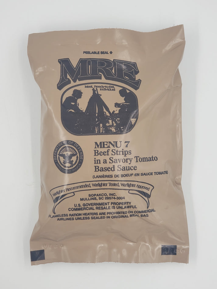 BEEF STRIPS IN A SAVORY TOMATO BASED SAUCE MRE Armed Forces Supply