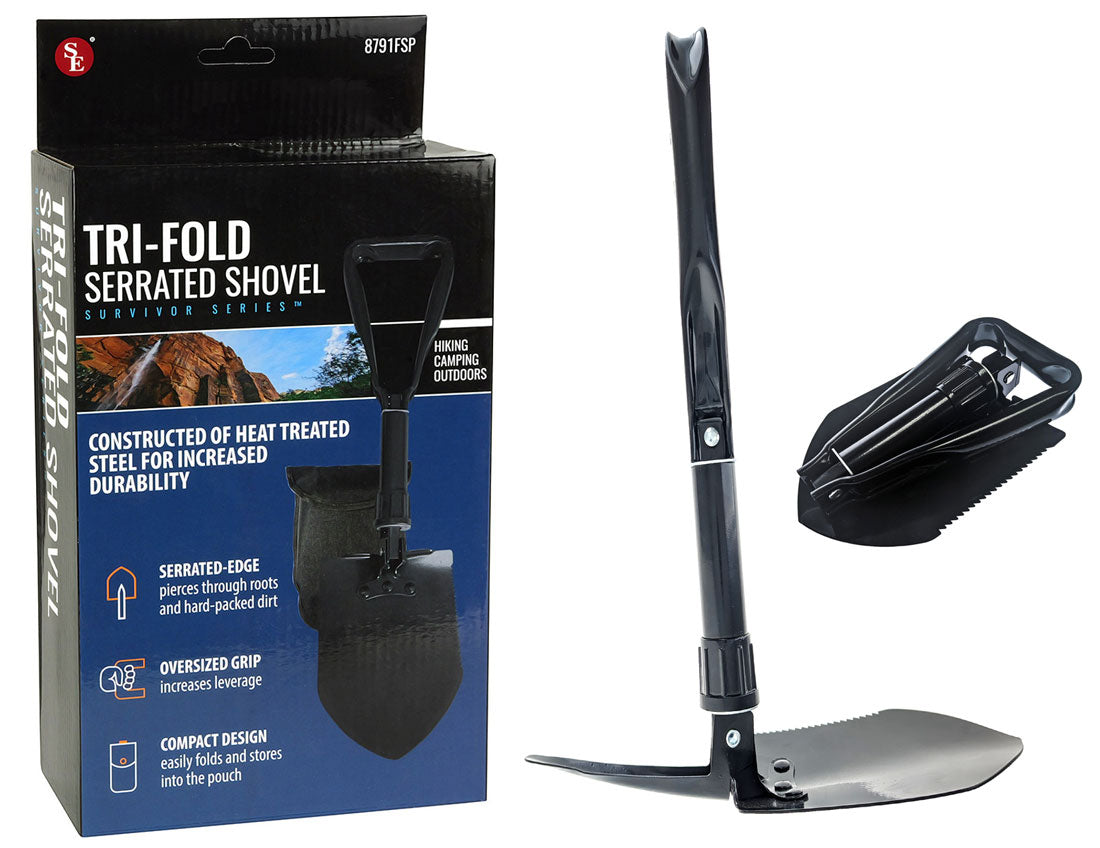 24" Black Tri-Fold Serrated Shovel with Pick and Carrying Case