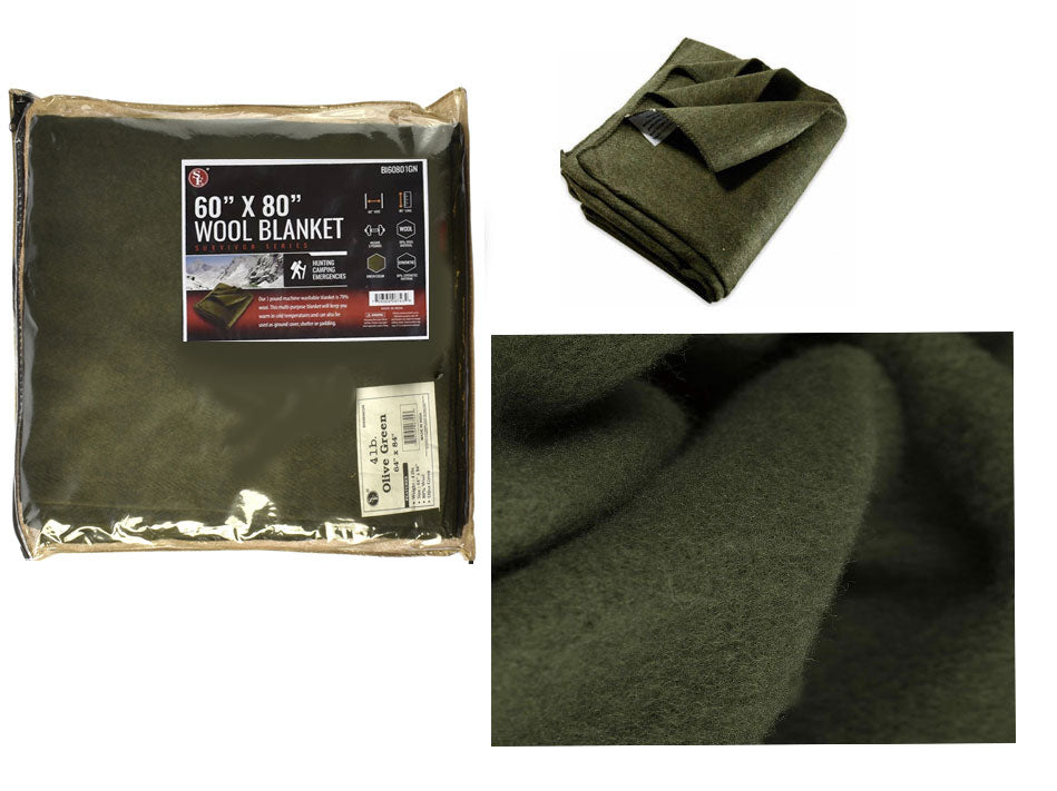 60"x 80" Olive Green Wool Blanket (60-70% Wool)