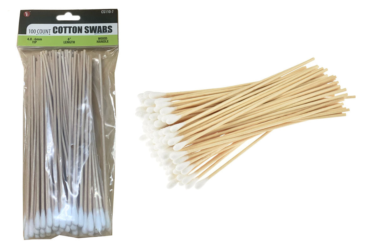100-piece 6" Birch Wood Handle Cotton Swabs set