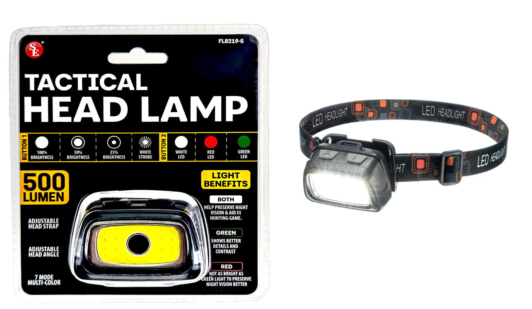 500 Lumen/7 Mode Multi-Color Water Resistant Head Lamp