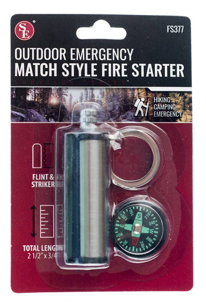 Outdoor Emergency Match Style Fire Starter With Compass & Keychain