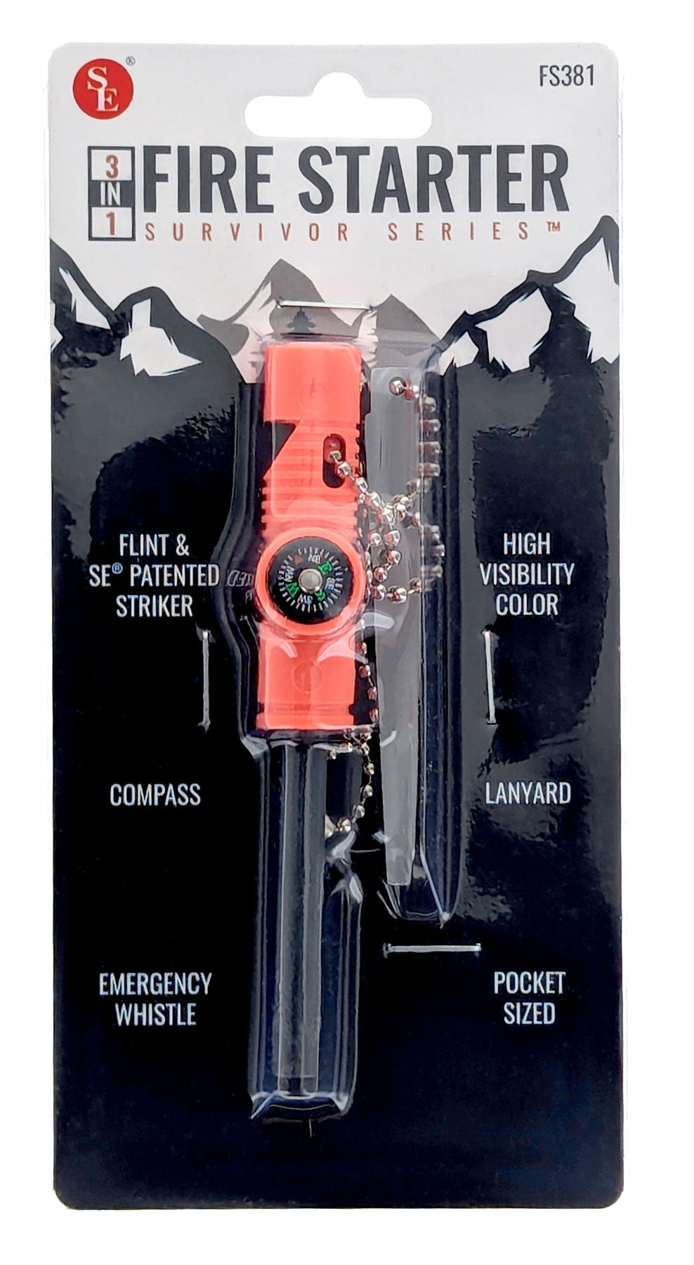 3-IN-1 Flint Fire Starter, Compass & Whistle (2" x 1/4")