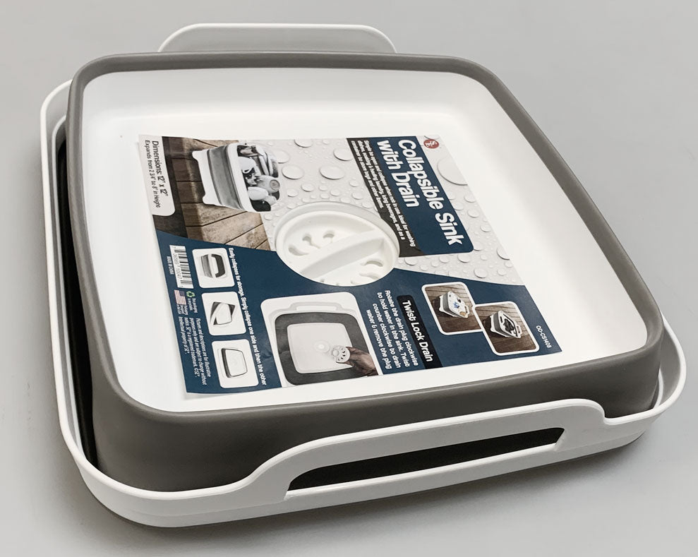Collapsible White/Grey Sink with Drain (12" x 12")