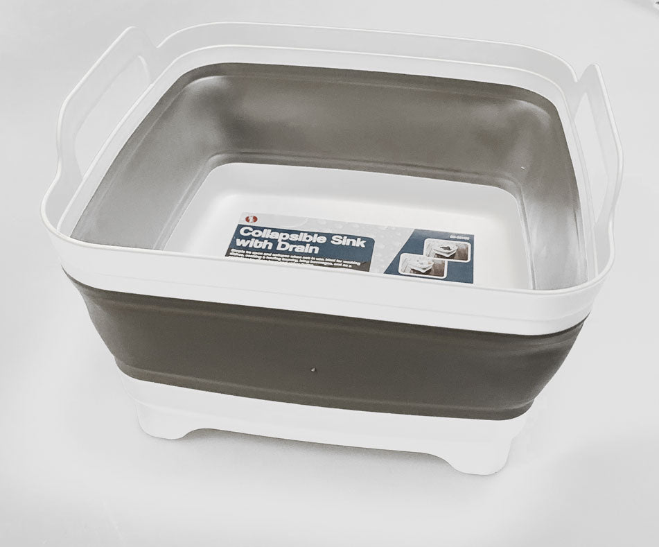 Collapsible White/Grey Sink with Drain (12" x 12")