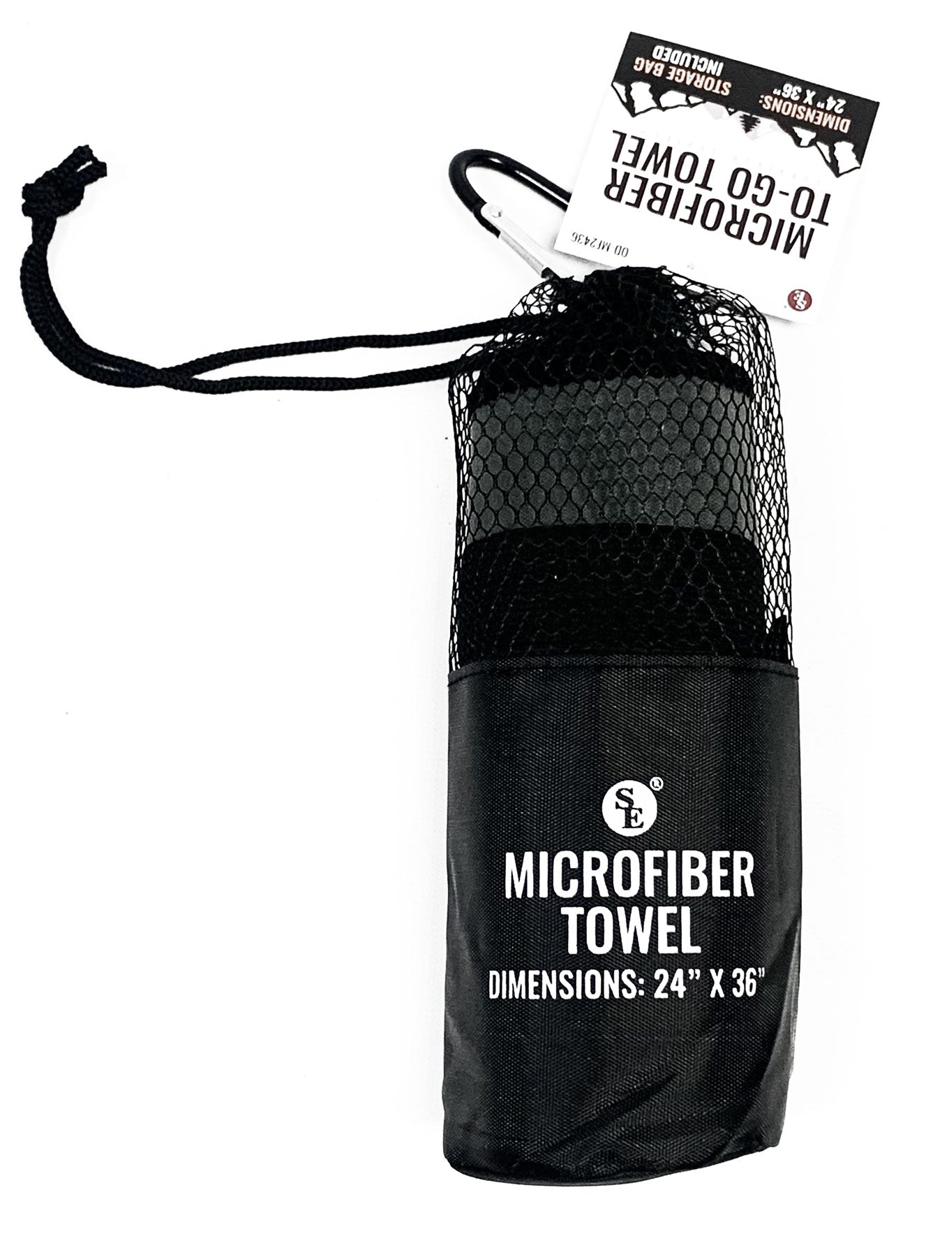 Microfiber-To-Go Towel with Carabiner, Storage Bag Included (24"X36")