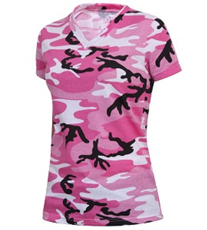 Women's Long Length Camo V-Neck T-Shirt