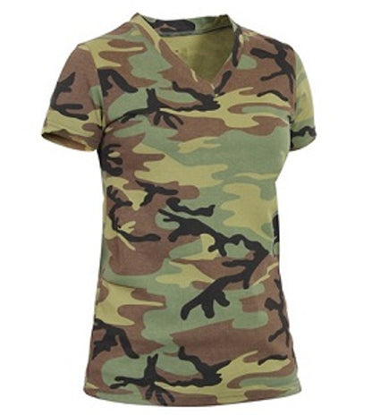 Women's Long Length Camo V-Neck T-Shirt