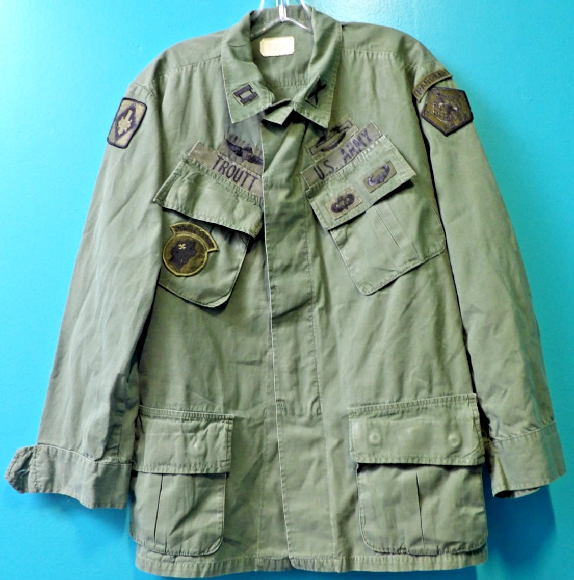 VINTAGE VIETNAM ERA TROPICAL SLANT PCOKET SHIRT POPLIN RIPSTOP MED REG