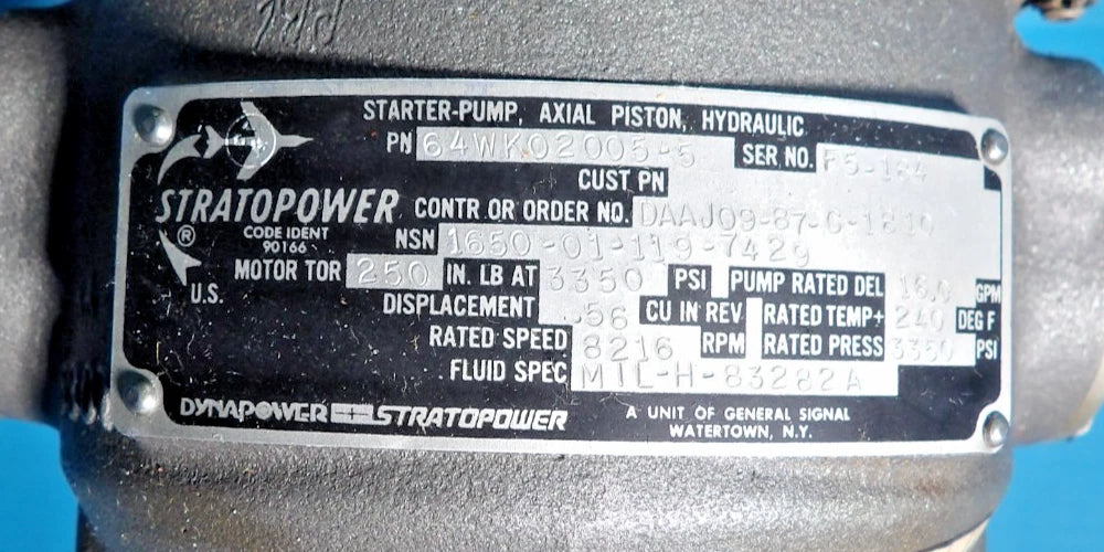 CH47 CHINOOK MOTOR PUMP NSN:1650-01-119-7429 STARTERPUMP HYDRALIC PN 64WK02005-5