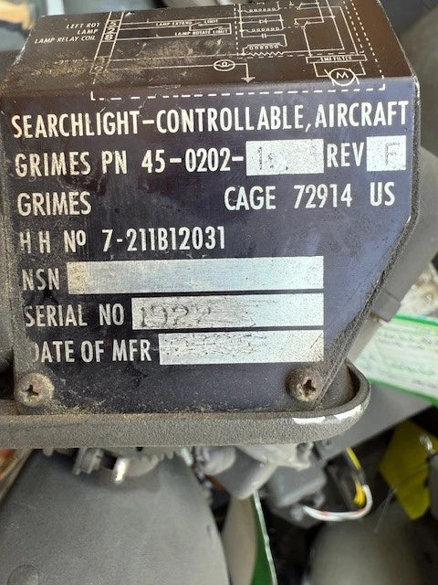 AH-64 UH60 AIRCRAFT HELICOPTER CONTROLLABLE SEARCHLIGHT LANDING GRIMES 45-0202-1