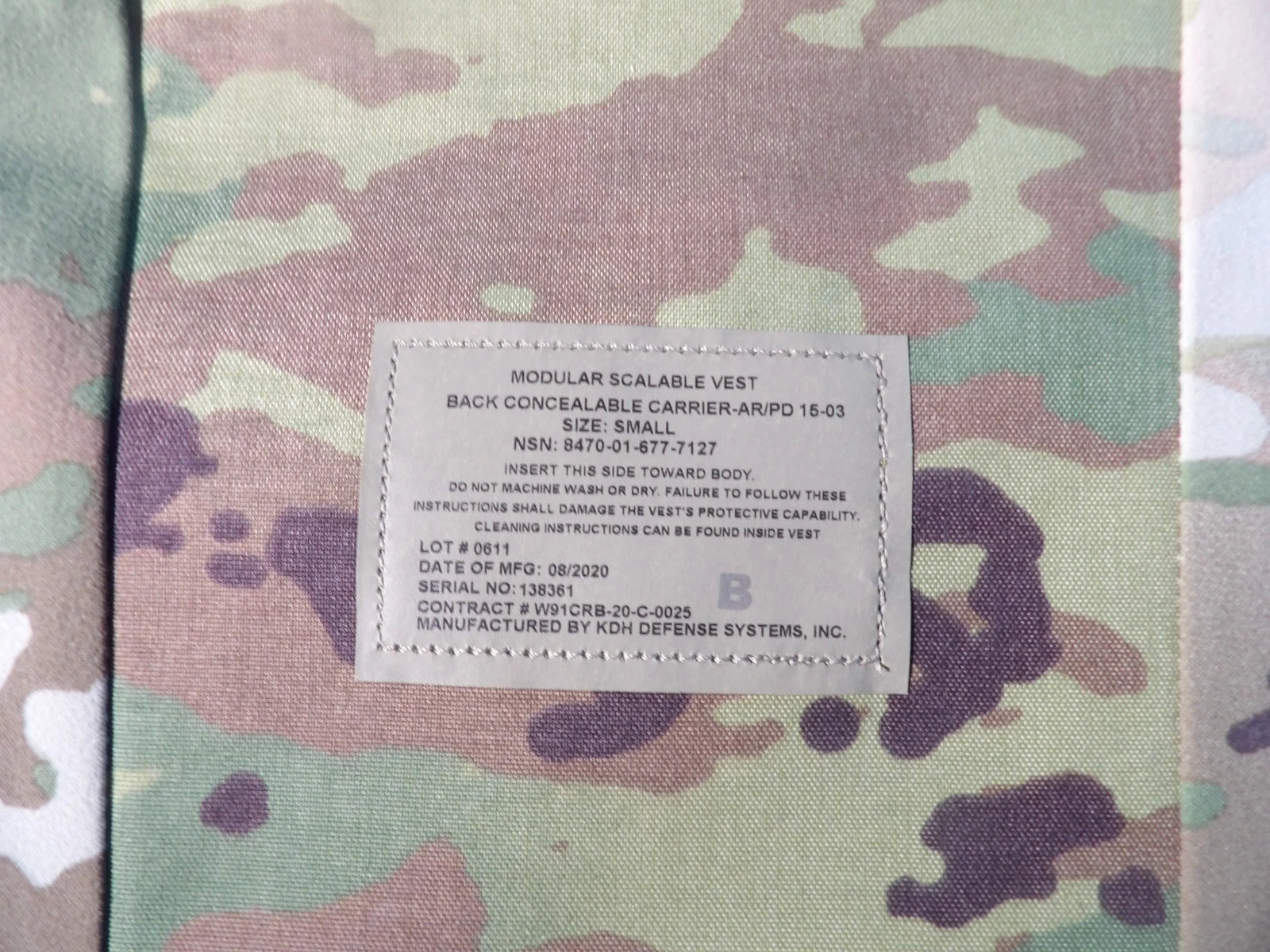 MSV KDH MODULAR SCALABLE VEST CONCEALABLE CARRIER AR/PD 15-03 OCP/MULTICAM SMALL