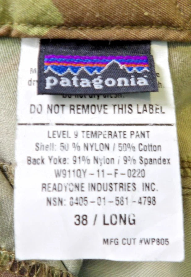 PATAGONIA LEVEL 9 TEMPERATE COMBAT PANTS MULTICAM OCP 38 LONG