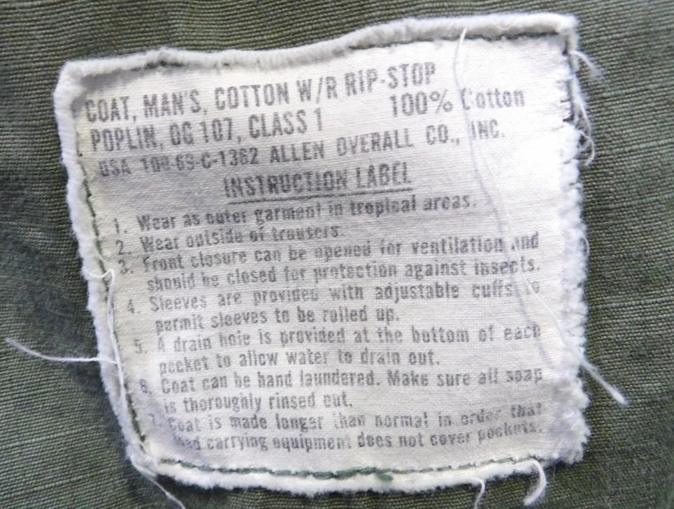 VIETNAM ERA OG107 RIPSTOP POPLIN COAT SHIRT TROPICAL JUNGLE DATED 69 SMALL LONG