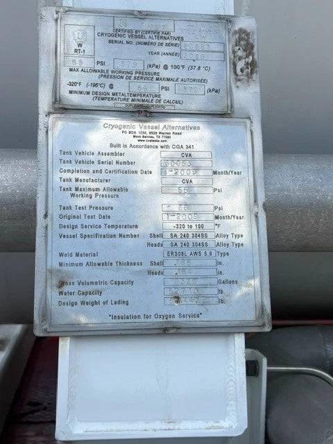 6000 GAL CRYOGENIC LIQUID STORAGE TANK NITROGEN OXYGEN SKID MOUNTED STAINLESS