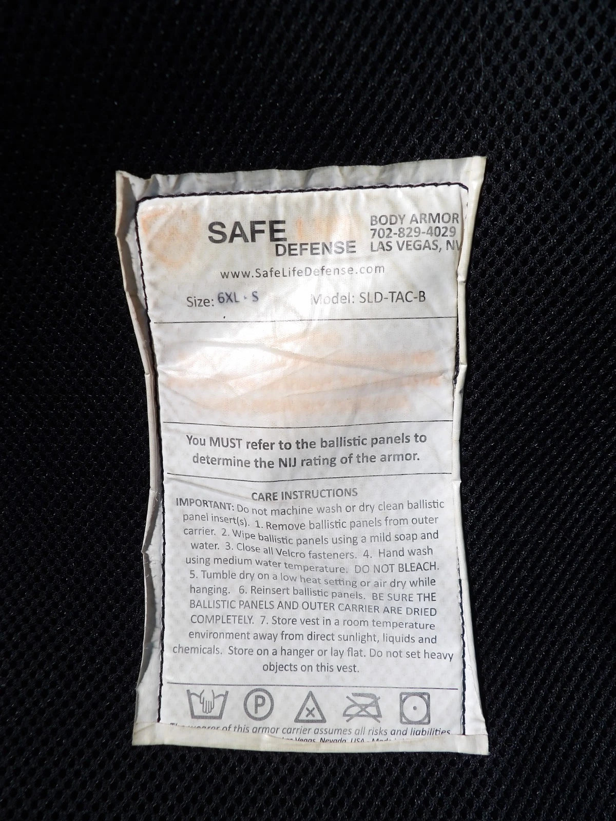 SAFE LIFE DENFENSE MODEL SLD-TAC-B 6XL-S WITH PANELS INESRTS & SIDE PANELS