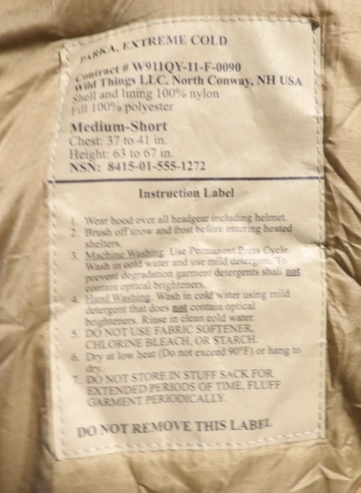WILD THINGS EXTREME COLD PARKA USMC HAPPY SUIT COAT MEDIUM SHORT COYOTE BROWN