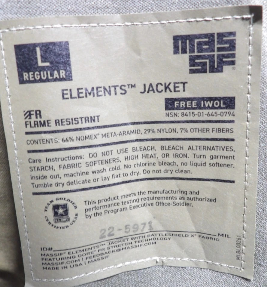 MASSIF ELEMENTS JACKET IWOL LARGE REG WITH BATTLESHIELD X FABRIC FR OCP/MULTCAM