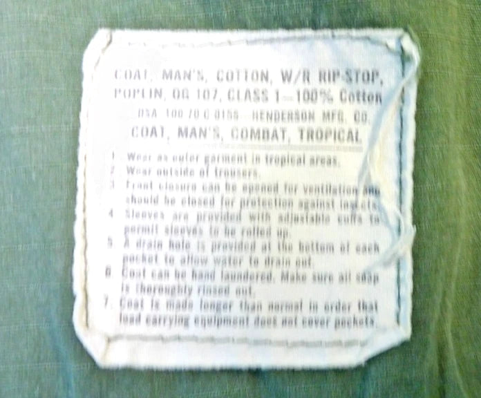 VINTAGE VIETNAM ERA TROPICAL SLANT PCOKET SHIRT POPLIN RIPSTOP MED REG