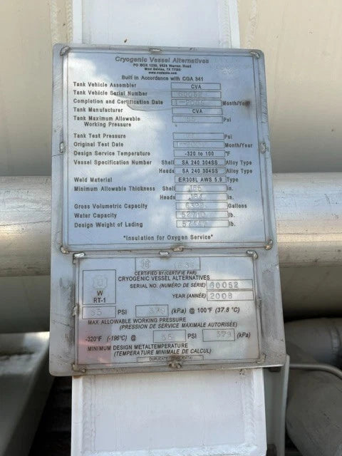 6000 GAL CRYOGENIC LIQUID STORAGE TANK NITROGEN OXYGEN SKID MOUNTED STAINLESS