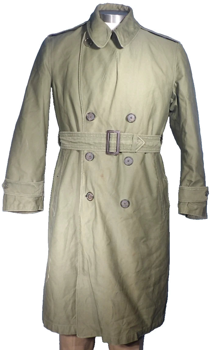 MENS ARMY OG 107 COTTON SATEEN OVERCOAT OG 107 W/ BELT SZ SMALL/SHORT