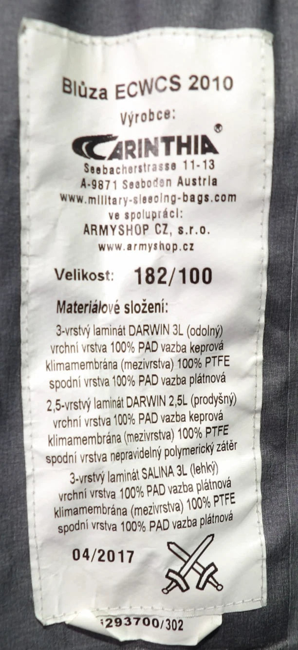 CZECH ARMY ECWC 2010 BLOUSE VZ95 SIZE 182-100