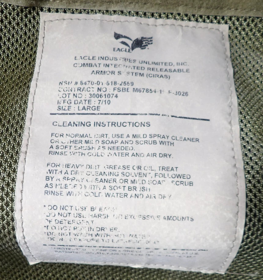 EAGLE INDUSTRIES MC (LAND) CIRAS VEST PLATE CARRIER COYOTE LARGE BALCS FSBE