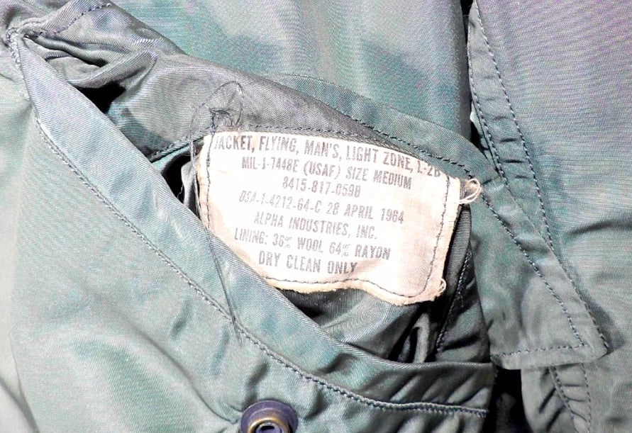 L-2B VINTAGE USAF THRASHED BOMBER/FLYERS JACKET LIGHTZONE VIETNAM ERA