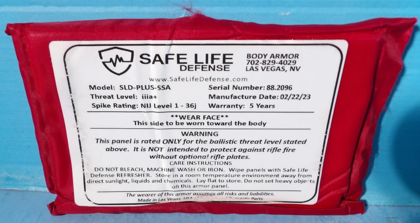 SAFE LIFE DENFENSE MODEL SLD-TAC-B 6XL-S WITH PANELS INESRTS & SIDE PANELS