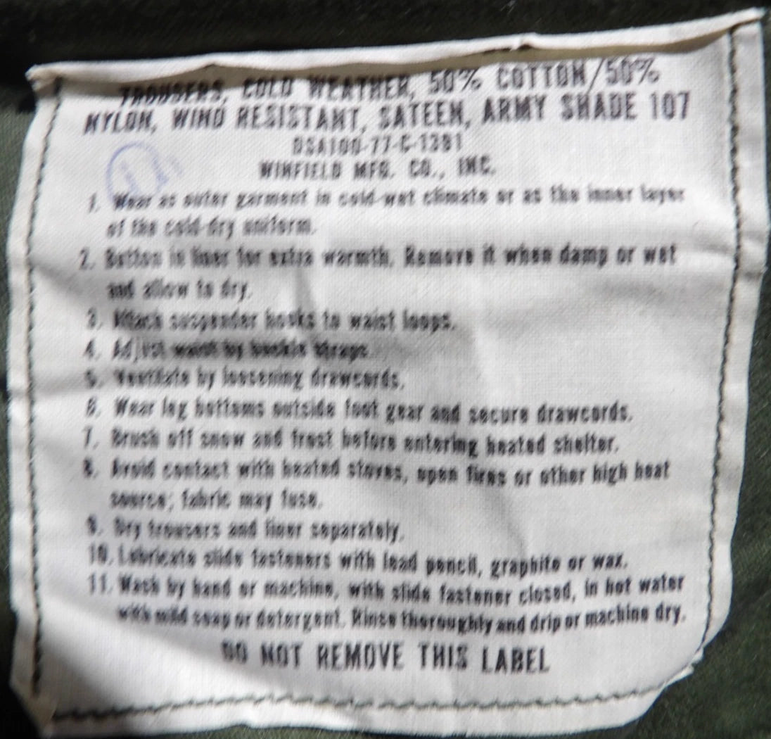 VINTAGE M65 PANTS ARMY COLD WEATHER VIETNAM PANTS 70S MEDIUM REGULAR